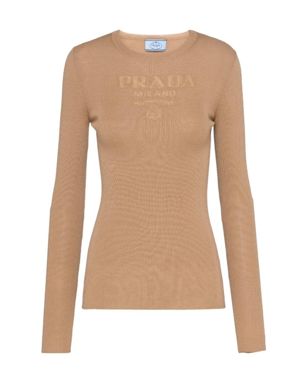 Prada Natural Superfine Wool Crew-Neck Sweater