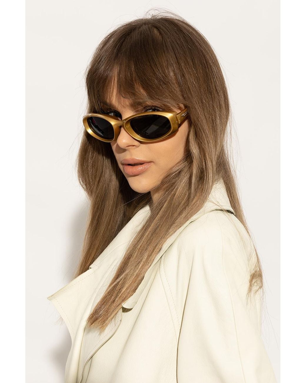 Bottega Veneta White Eyewear Oval Frame Sunglasses