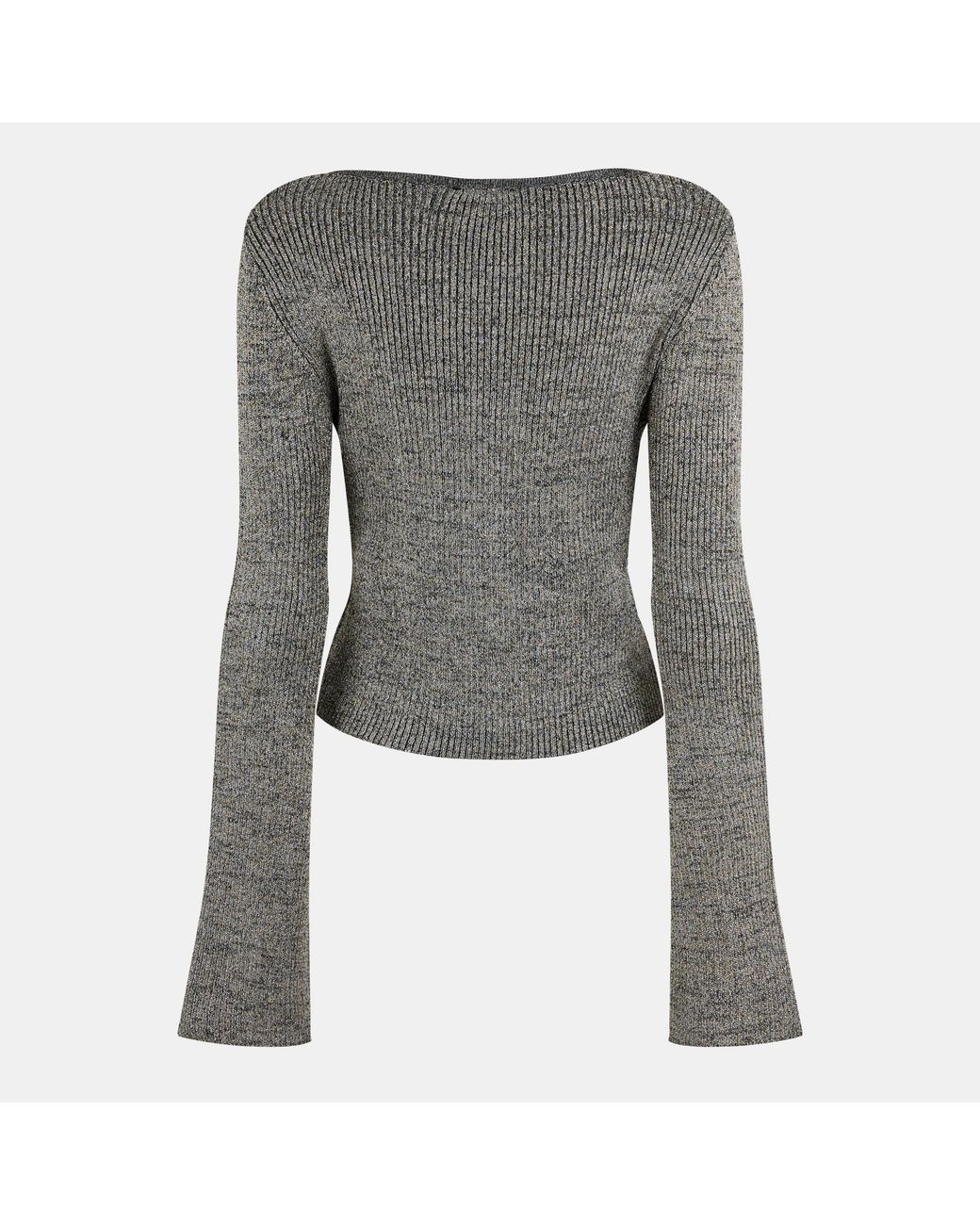 Ganni Gray Long-Sleeve Ribbed Knit Top