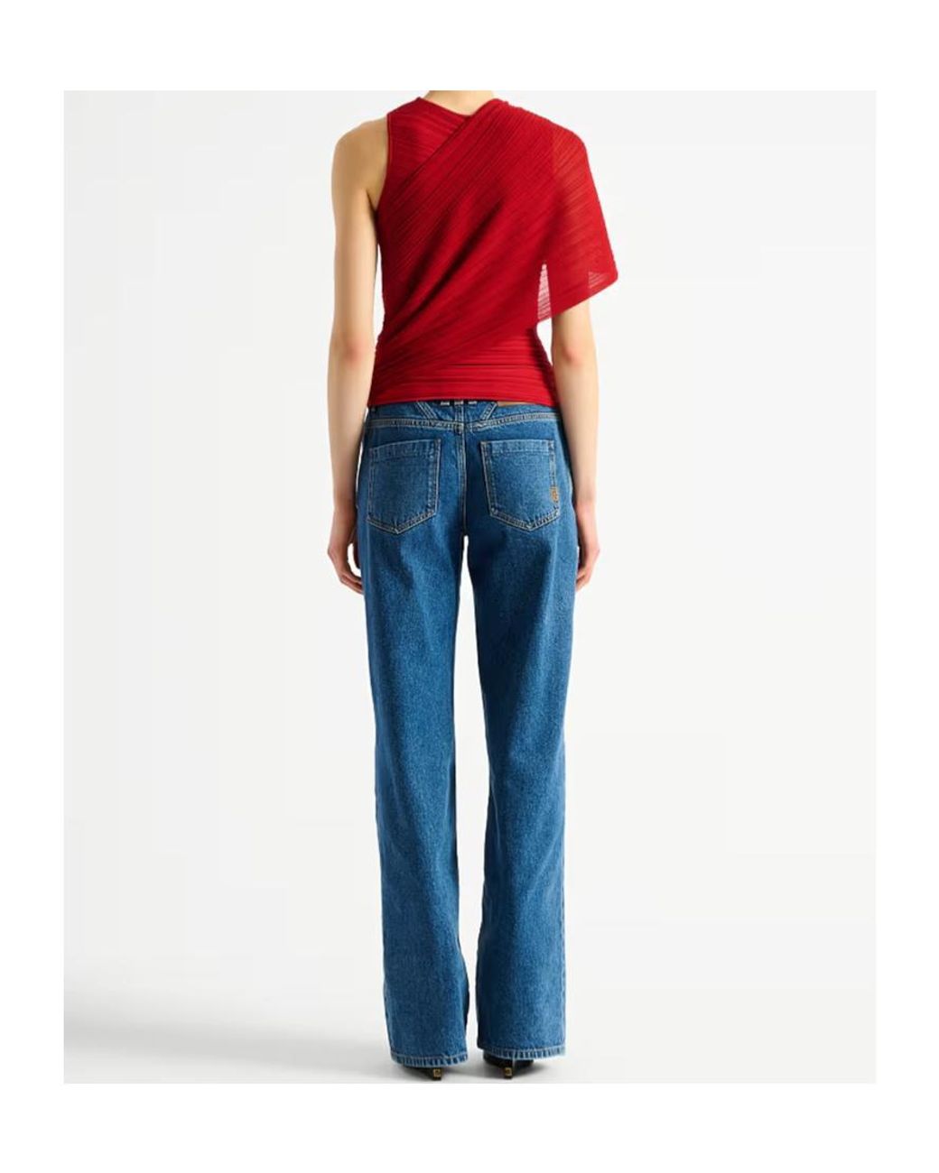Balmain Red Ruched Asymmetrical Top