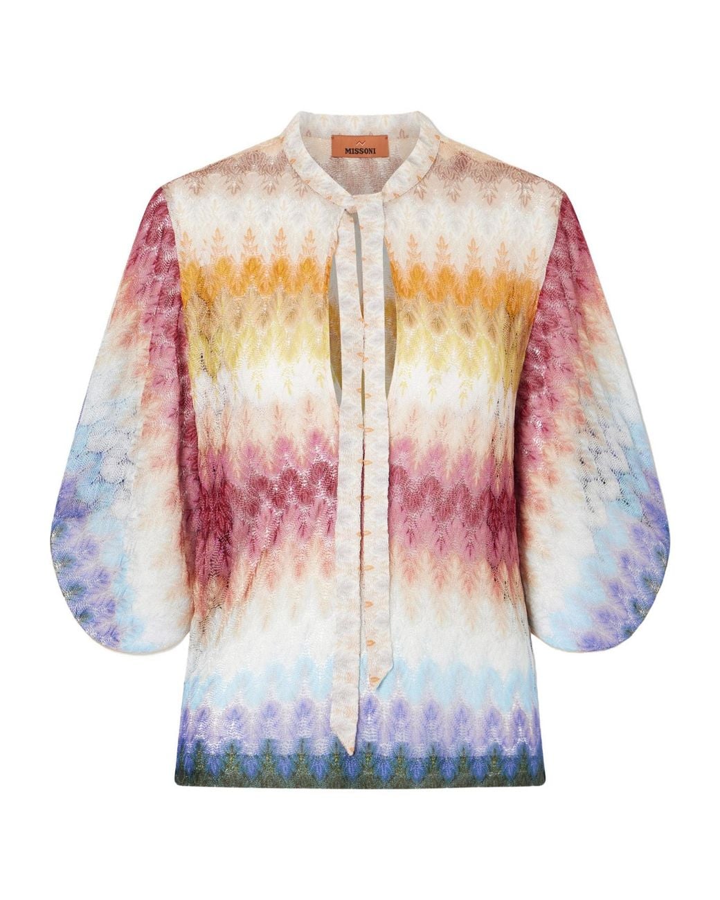 Missoni Gray Tie-Detailed Striped Crochet-Knit Blouse