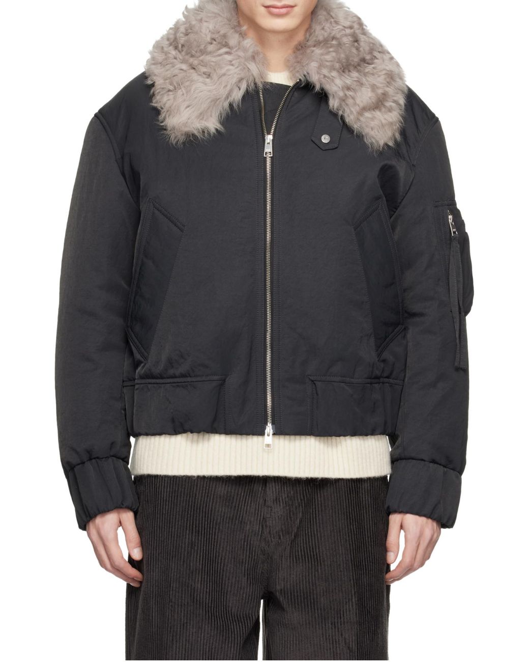 AMI Gray Ami Alexandre Mattiussi Bomber Jacket With Grey Shearling Collar for men