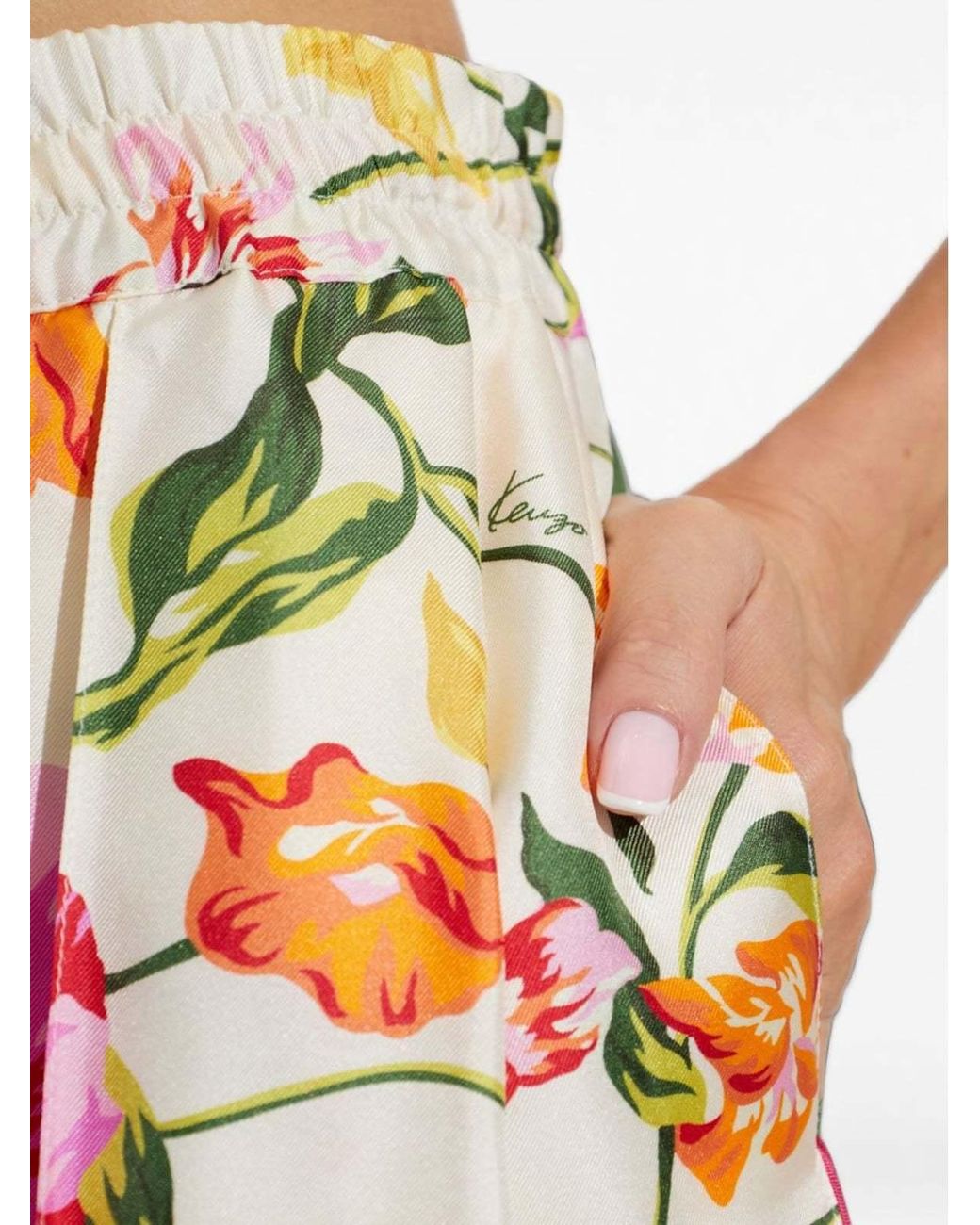 KENZO White Floral Print Drawstring Pants