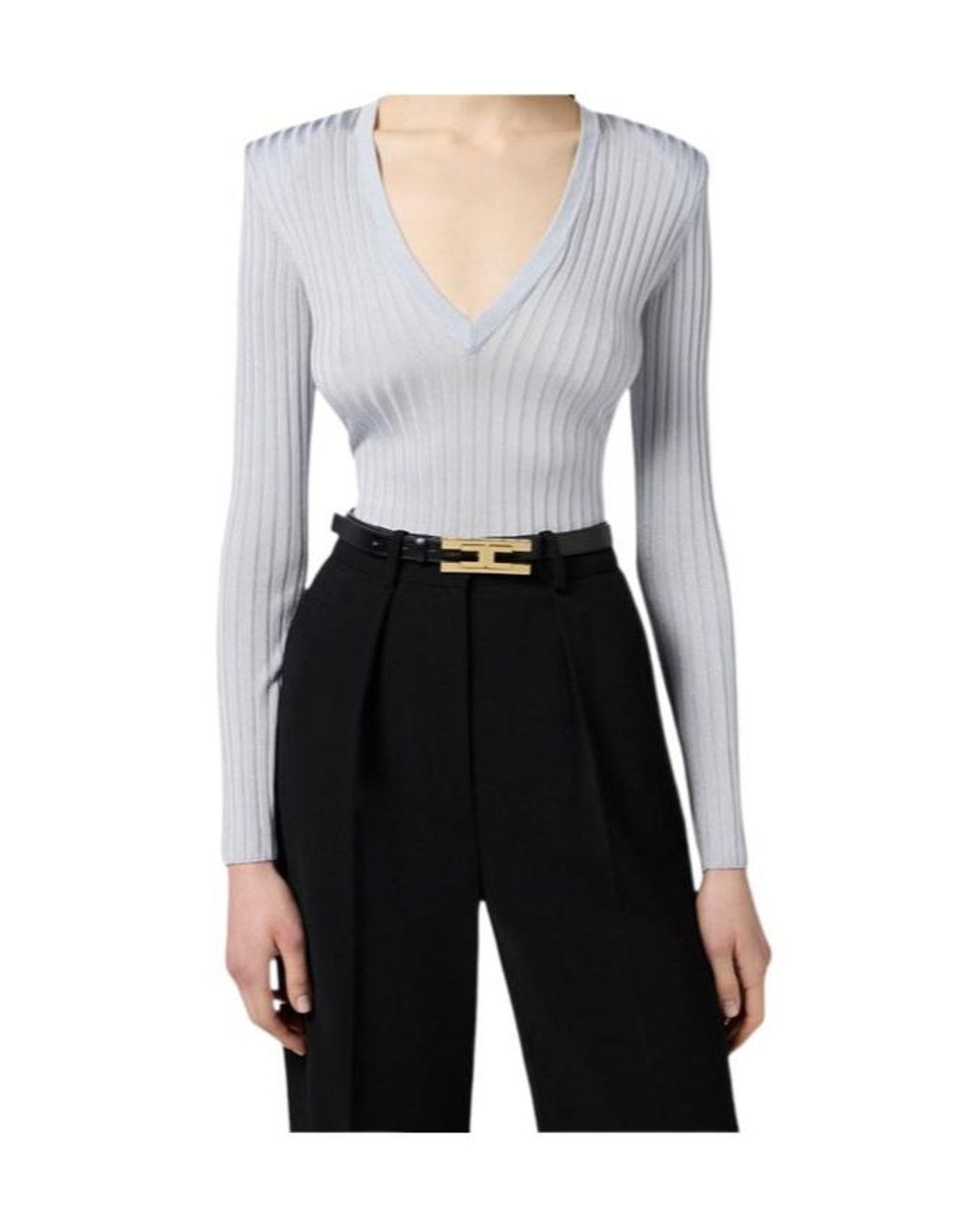Elisabetta Franchi Blue Long-Sleeved V-Neck Jumper
