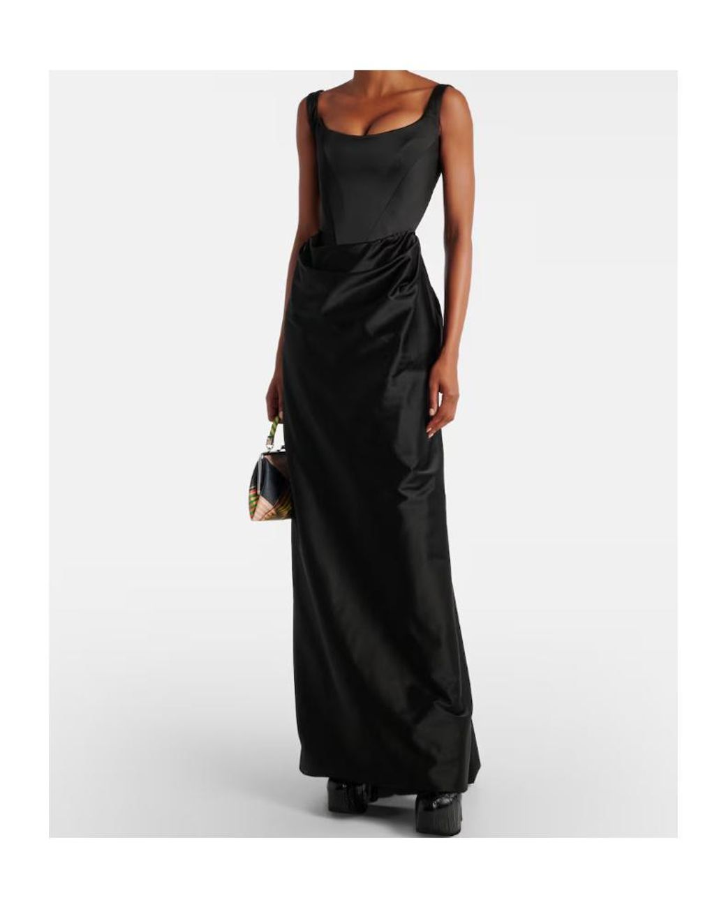 Vivienne Westwood Black Camille Draped Crêpe Satin Bustier Gown