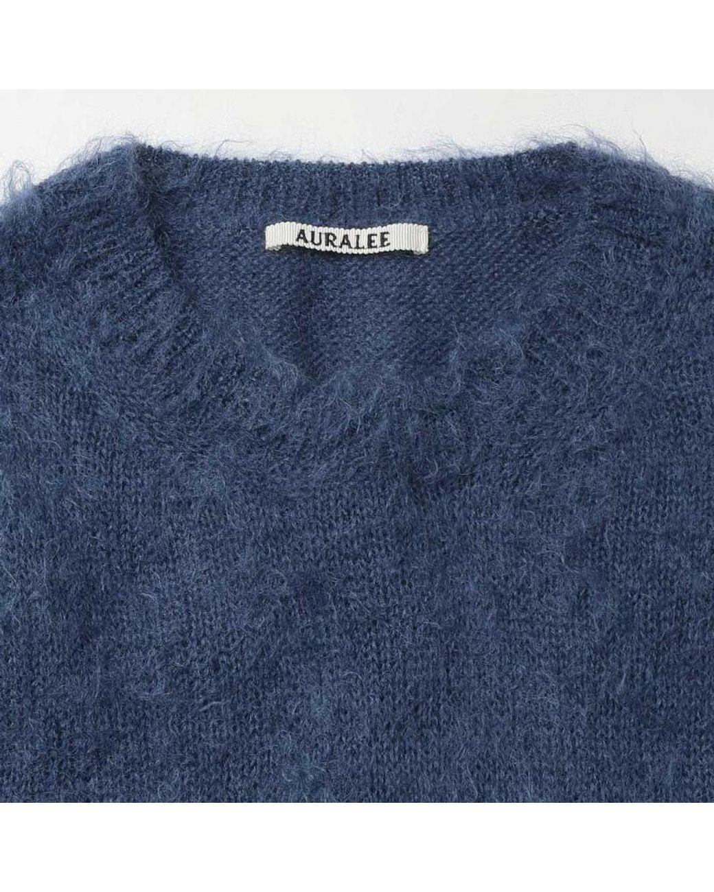 Auralee Blue Long-Sleeved Crew-Neck Sweater for men