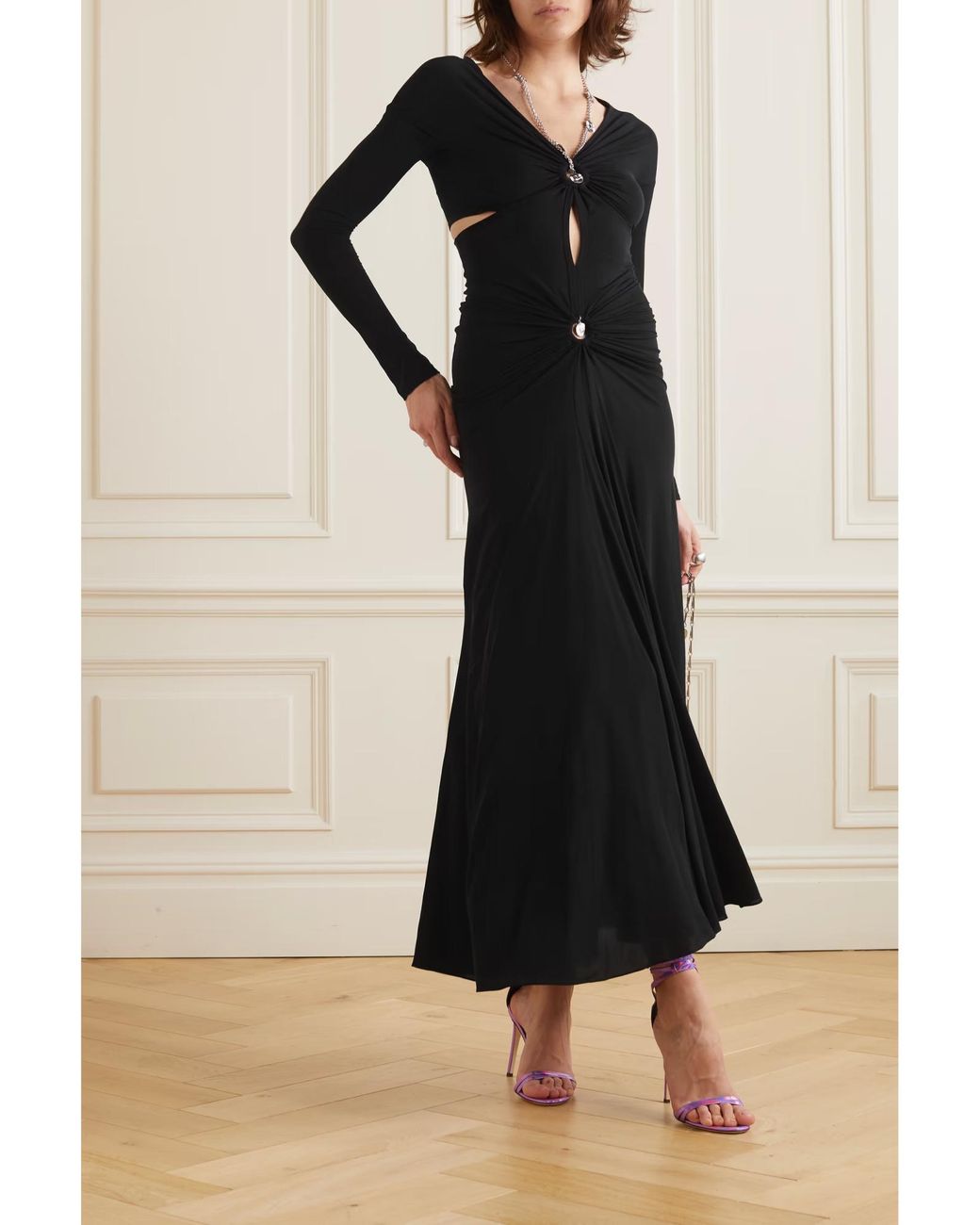 Rabanne Black Cut-Out Embellished Maxi Dress
