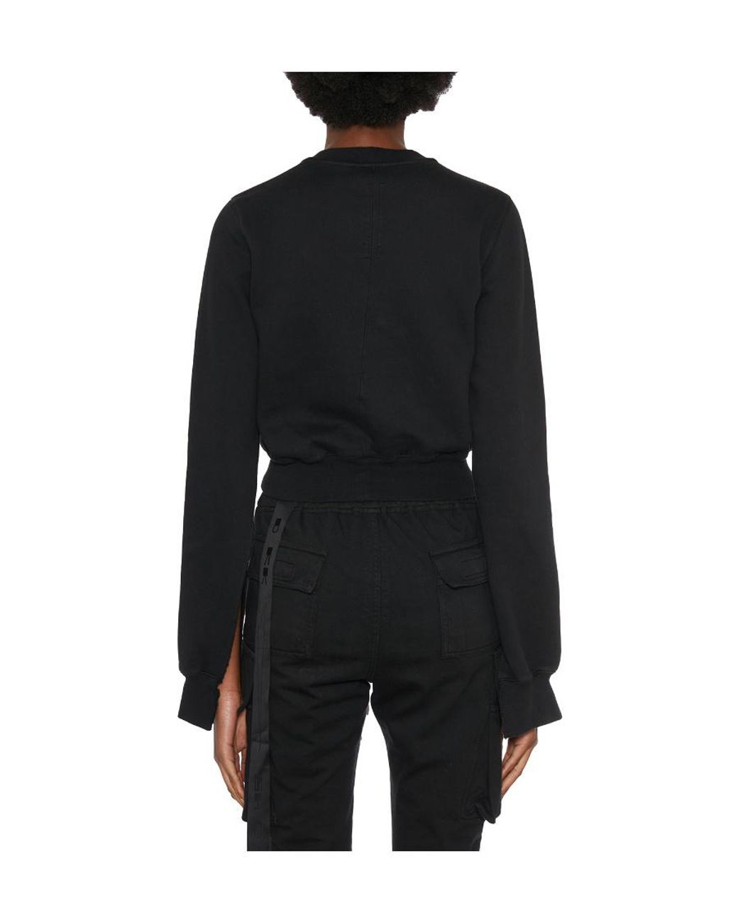 Rick Owens Black Eyelet-Embellished Cropped Crewneck Sweatshirt