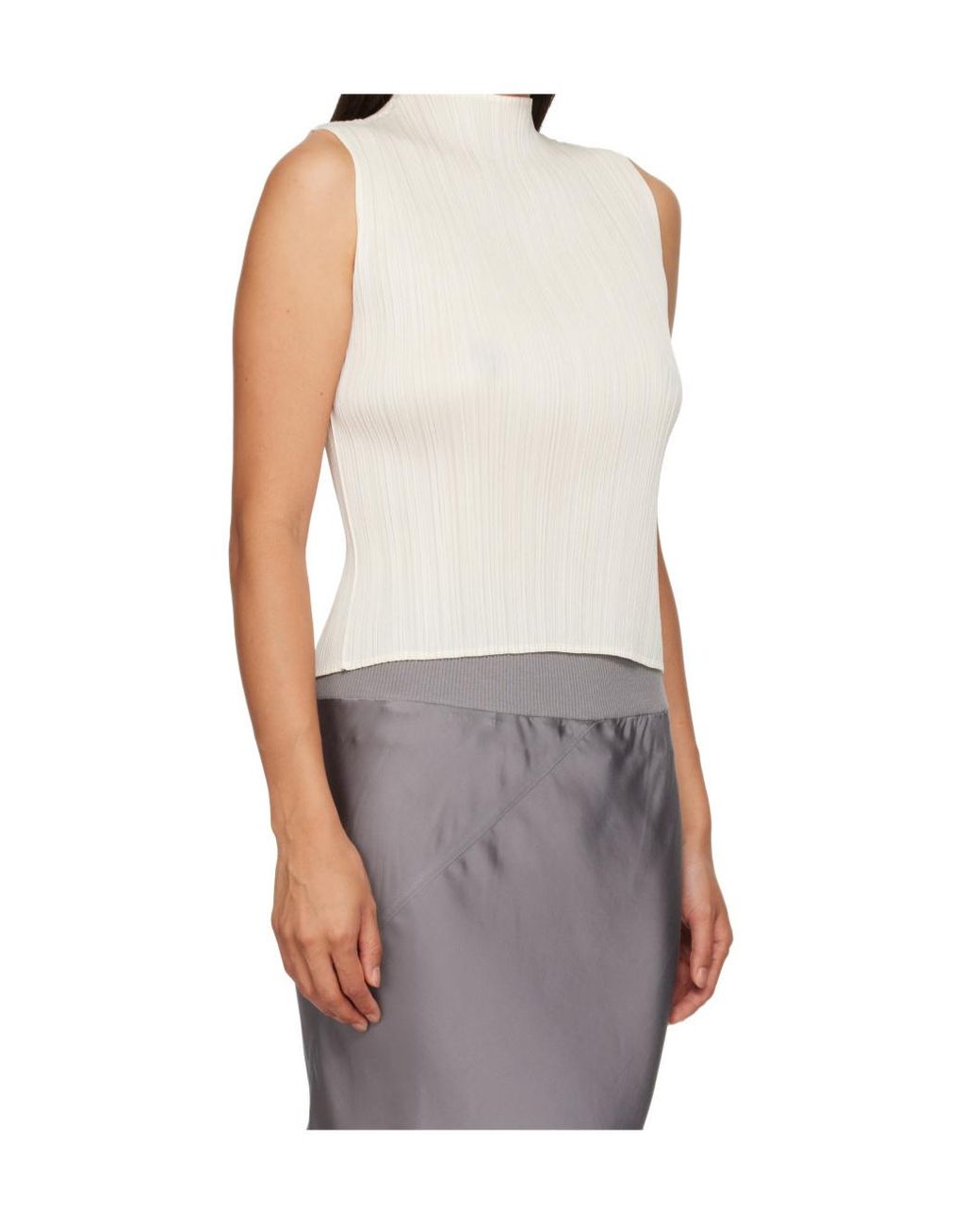 Pleats Please Issey Miyake White Pleats Please Issey Miyake Monthly Colours August Slim Fit Top