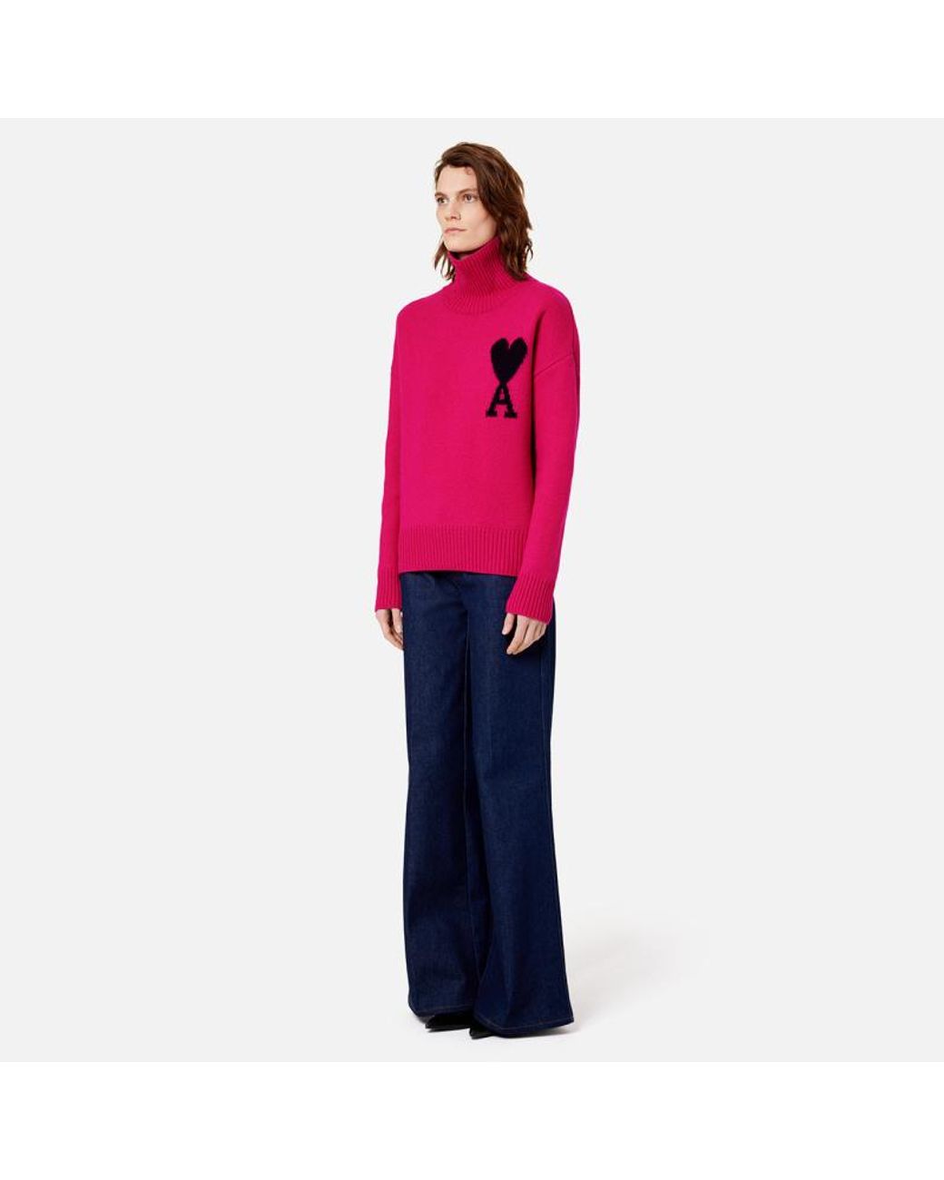 AMI Pink Ami De Coeur Roll-Neck Jumper for men