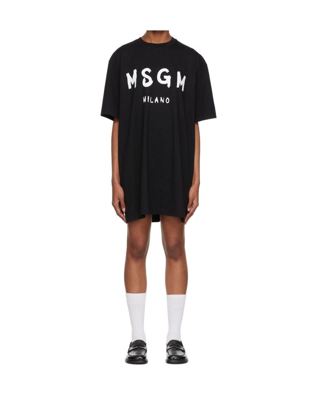 MSGM Black Logo Printed Crewneck T-Shirt Dress
