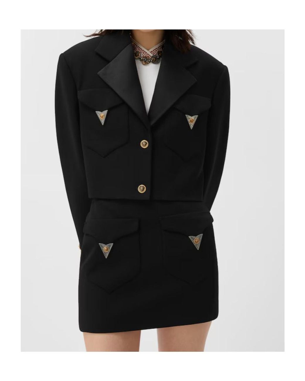 Versace Black Medusa Button Cropped Blazer