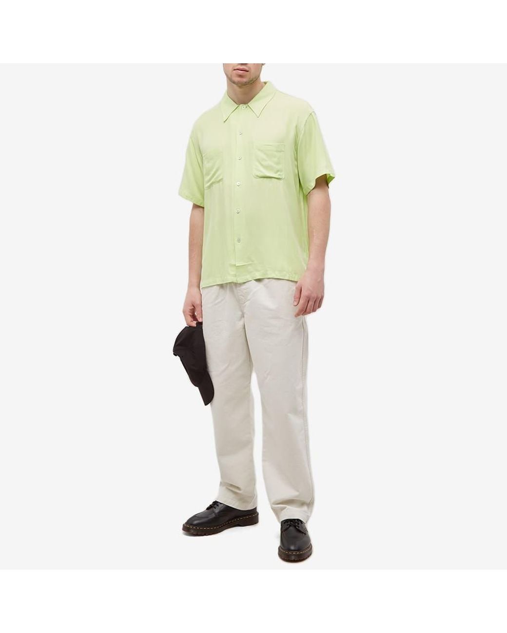 Stussy Green Contrast-Stitching Short-Sleeve Shirt for men