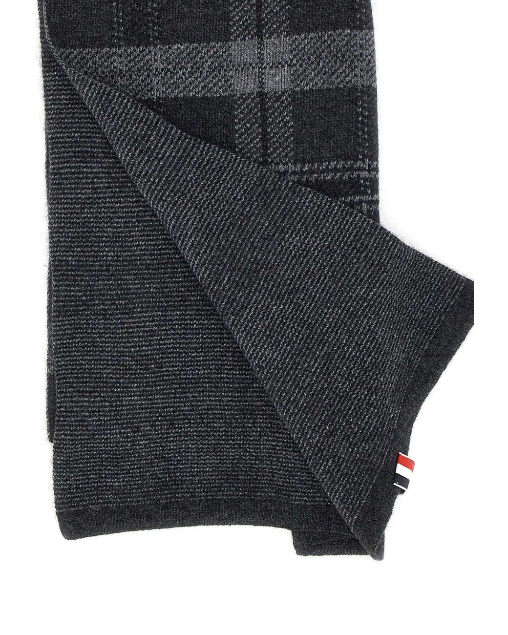 Thom Browne Black Check-Pattern Knitted Scarf for men