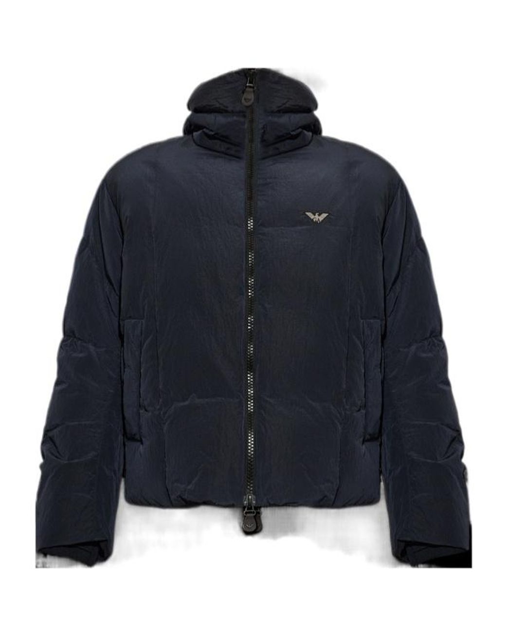 Emporio Armani Blue Hooded Zip-Up Down Jacket for men