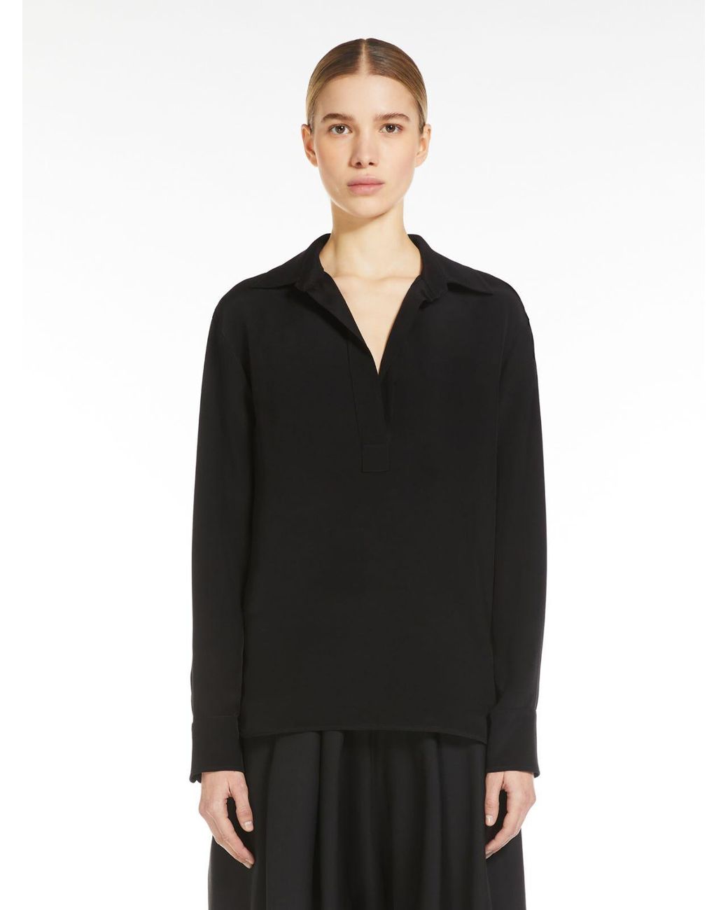 Max Mara Black Zanzero V-Neck Long-Sleeved Shirt