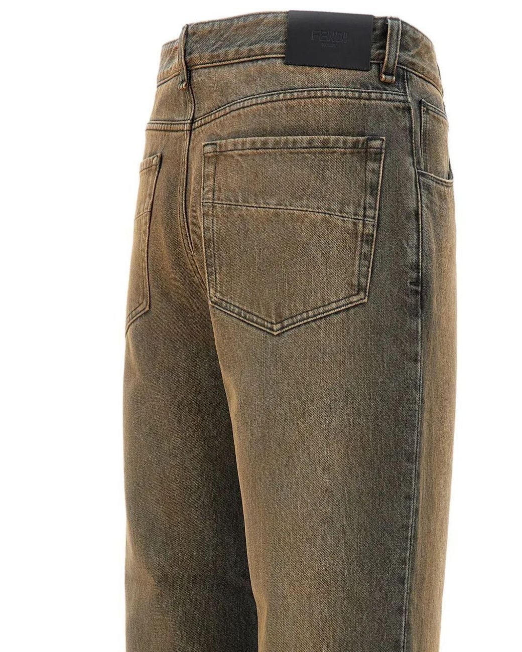 Fendi Gray Logo Patch Straight-Leg Long Jeans for men