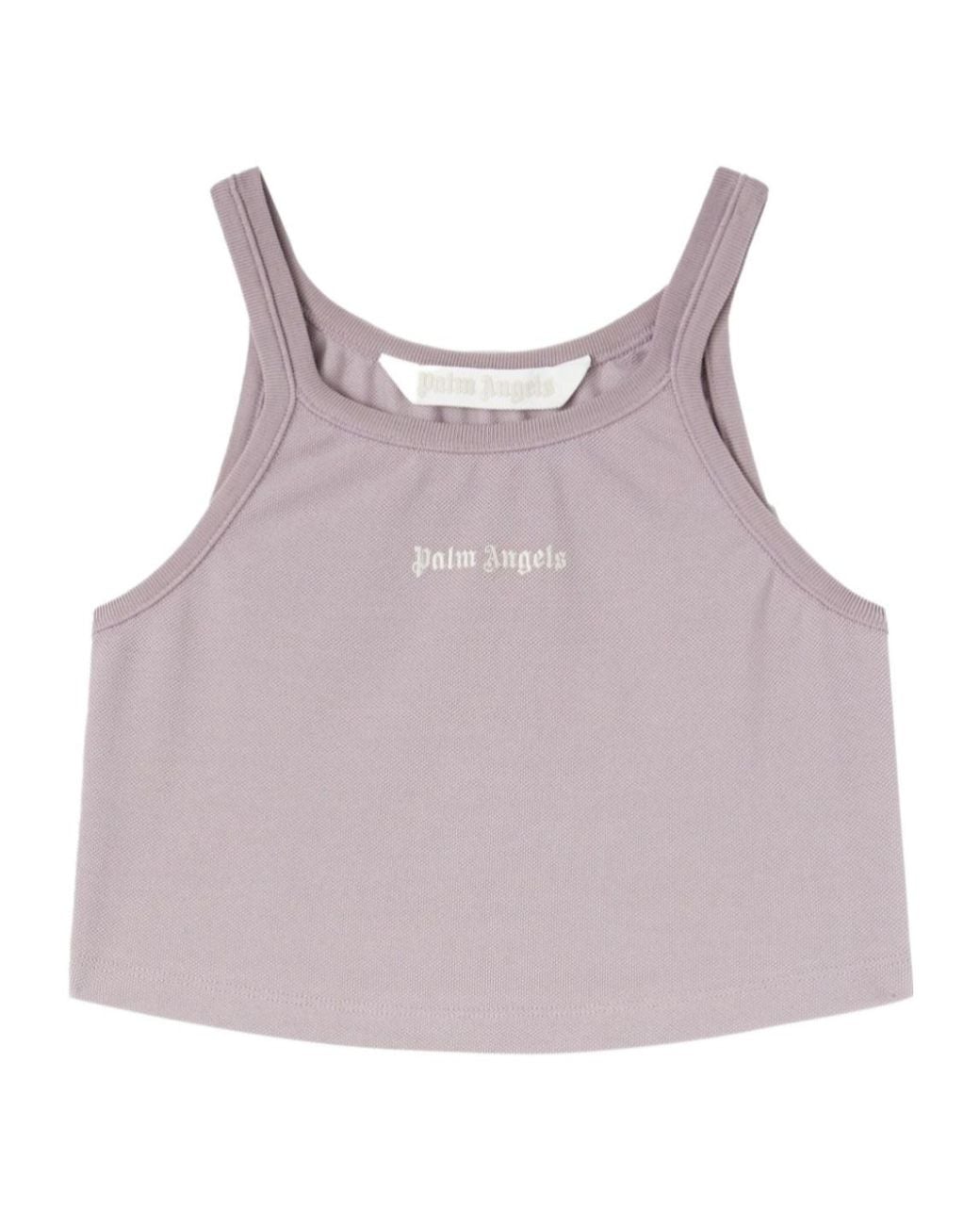 Palm Angels Purple Logo-Print Cropped Tank Top