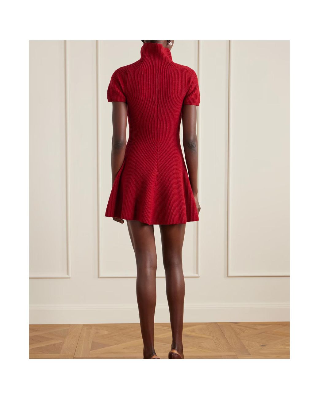 Magda Butrym Red Ribbed Cashmere Turtleneck Mini Dress