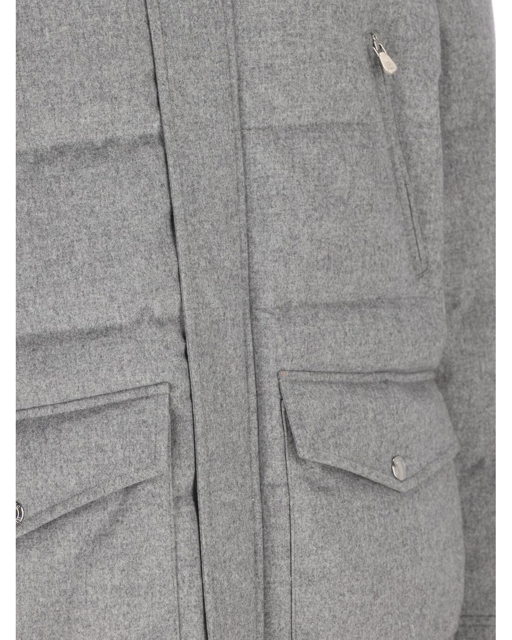 Brunello Cucinelli Gray Hooded Padded Coat for men