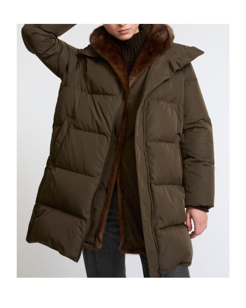 Yves Salomon Green Long Down Jacket