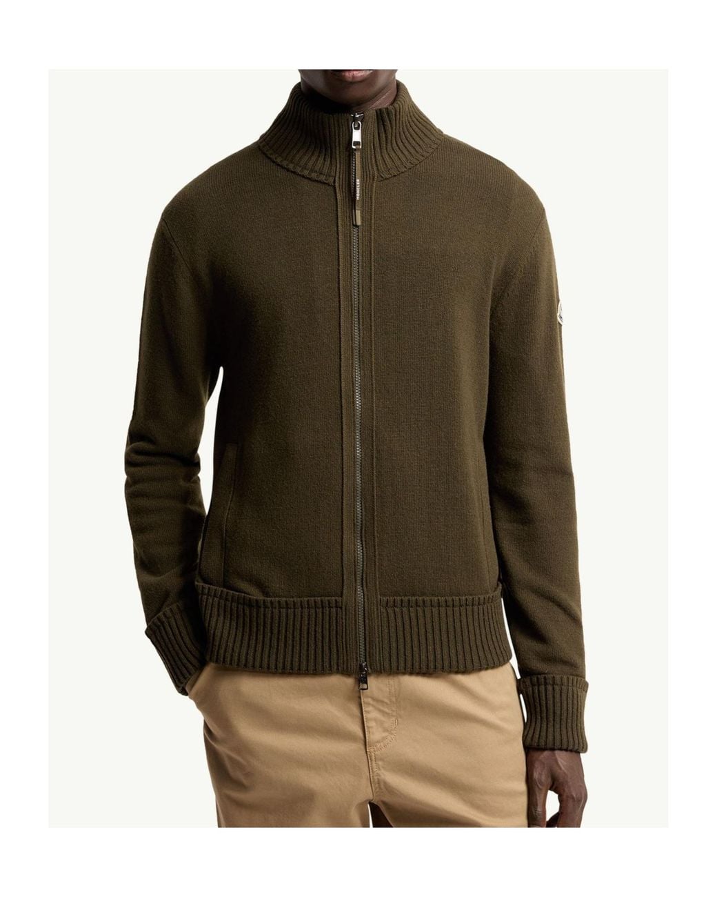 Moncler Green Zip-Up Stand-Collar Cardigan for men