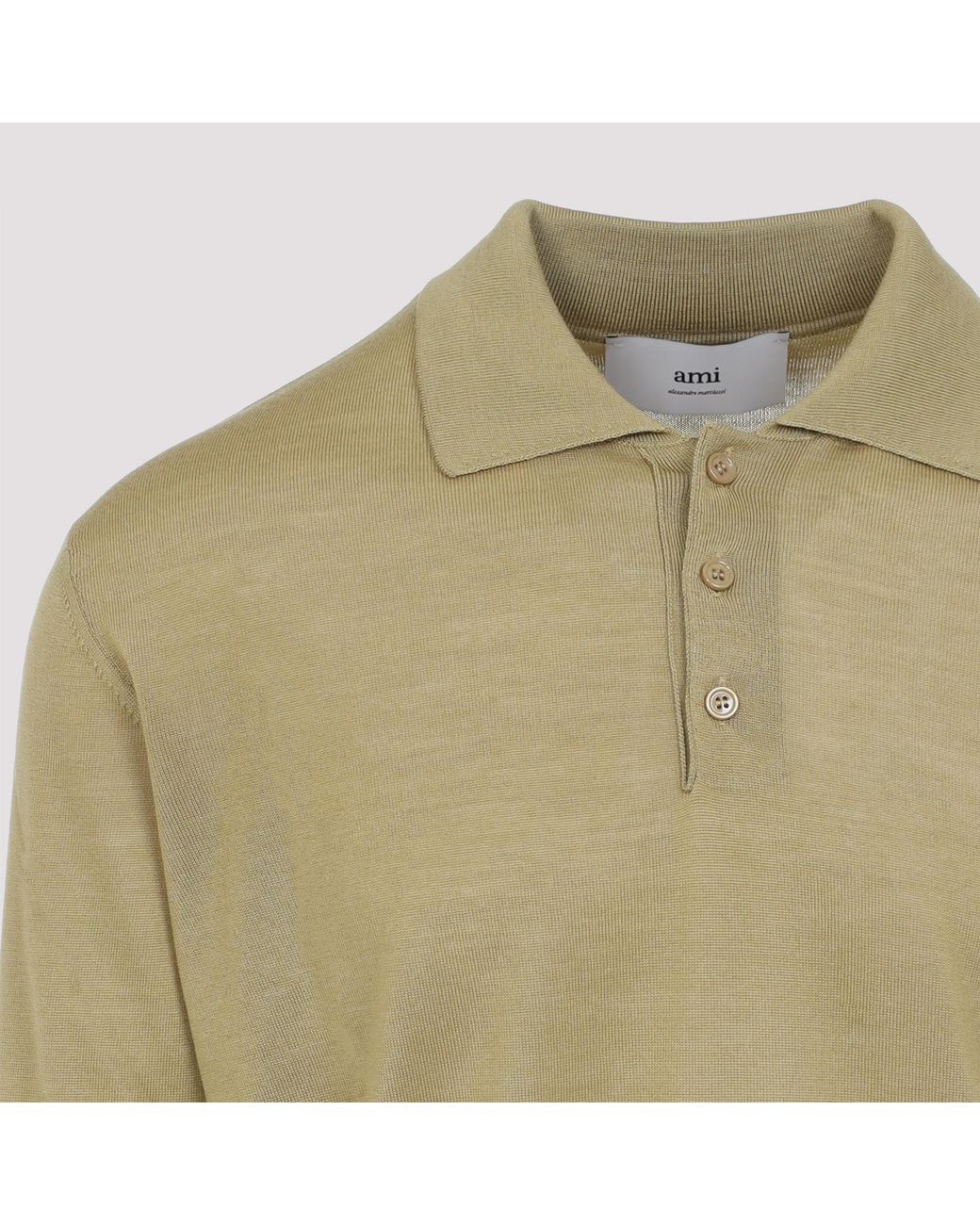 AMI Green Ami Fine-Knit Long Sleeved Polo Shirt for men