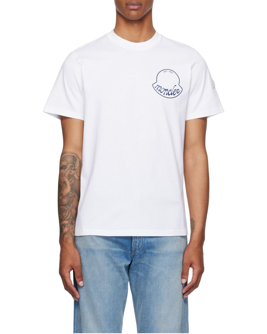 Moncler White Logo Printed Crewneck T-Shirt for men
