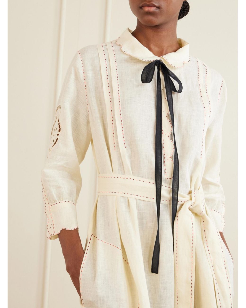 Vita Kin White Belted Linen Midi Dress