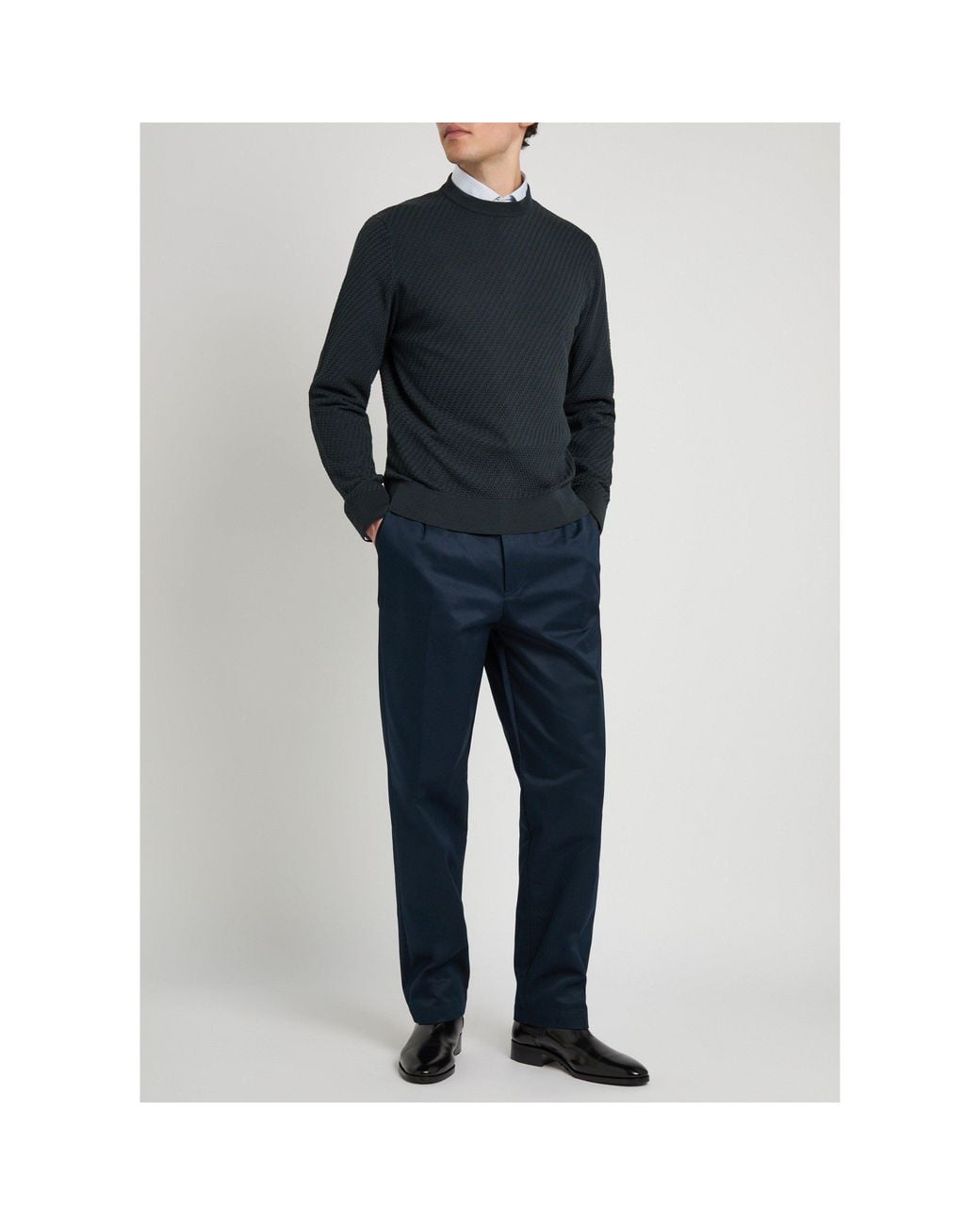 Canali Blue Cotton And Wool Mixed Knitted Sweater for men