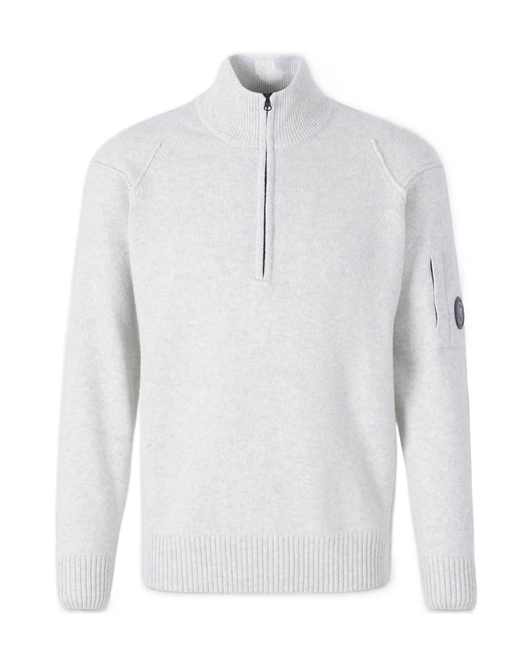 C P Company White Lambswool Lens Half Zip Sweater for men