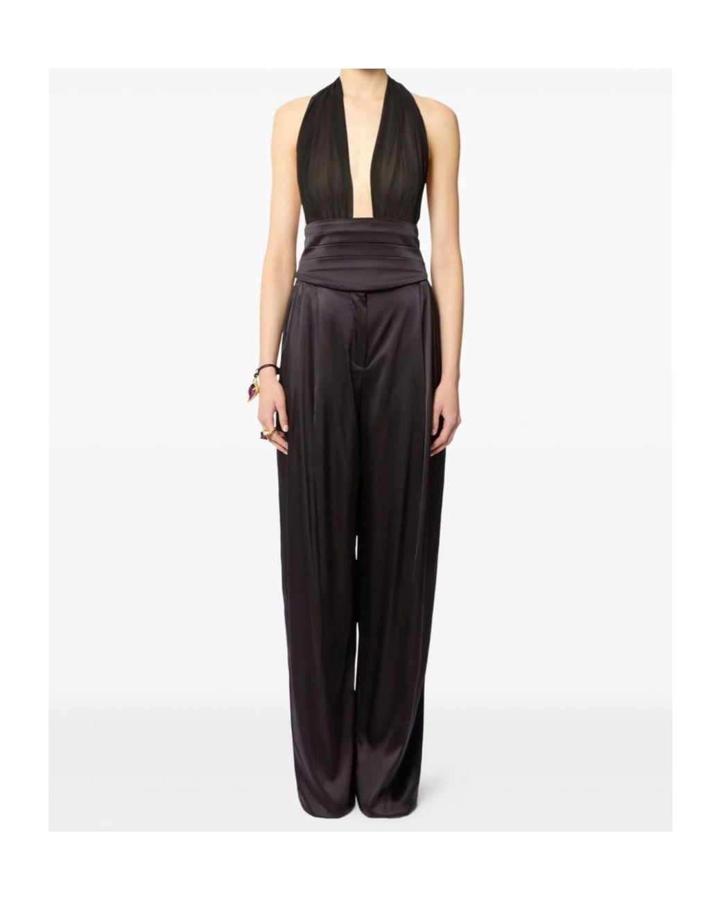Nina Ricci Black V-Neck Bow-Detail Silk Blouse
