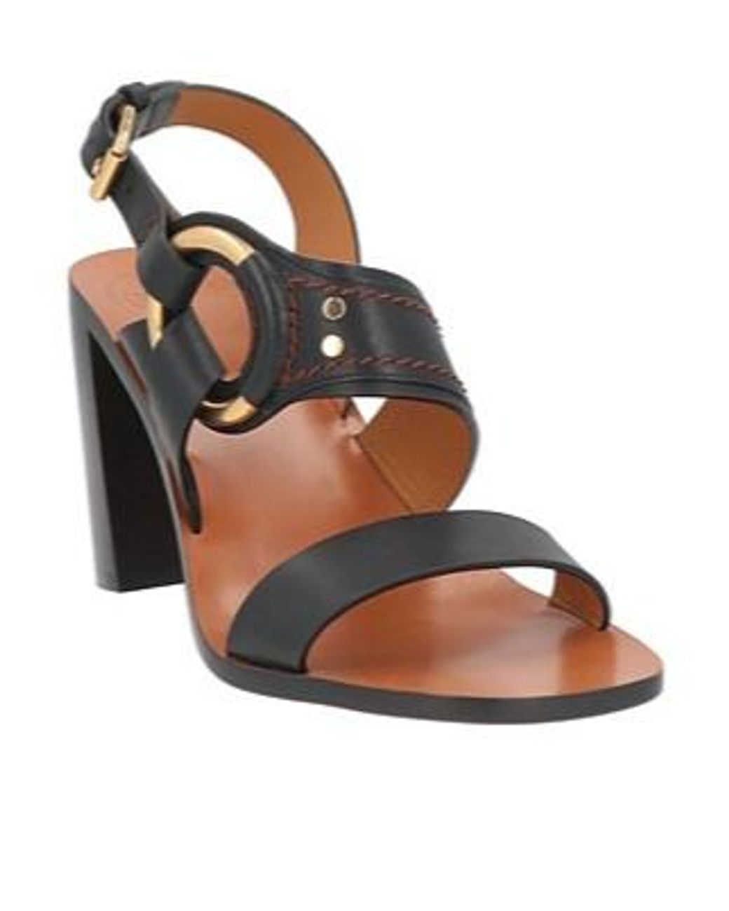 Chloé Metallic Round-Toed, Thick-Heeled Sandals