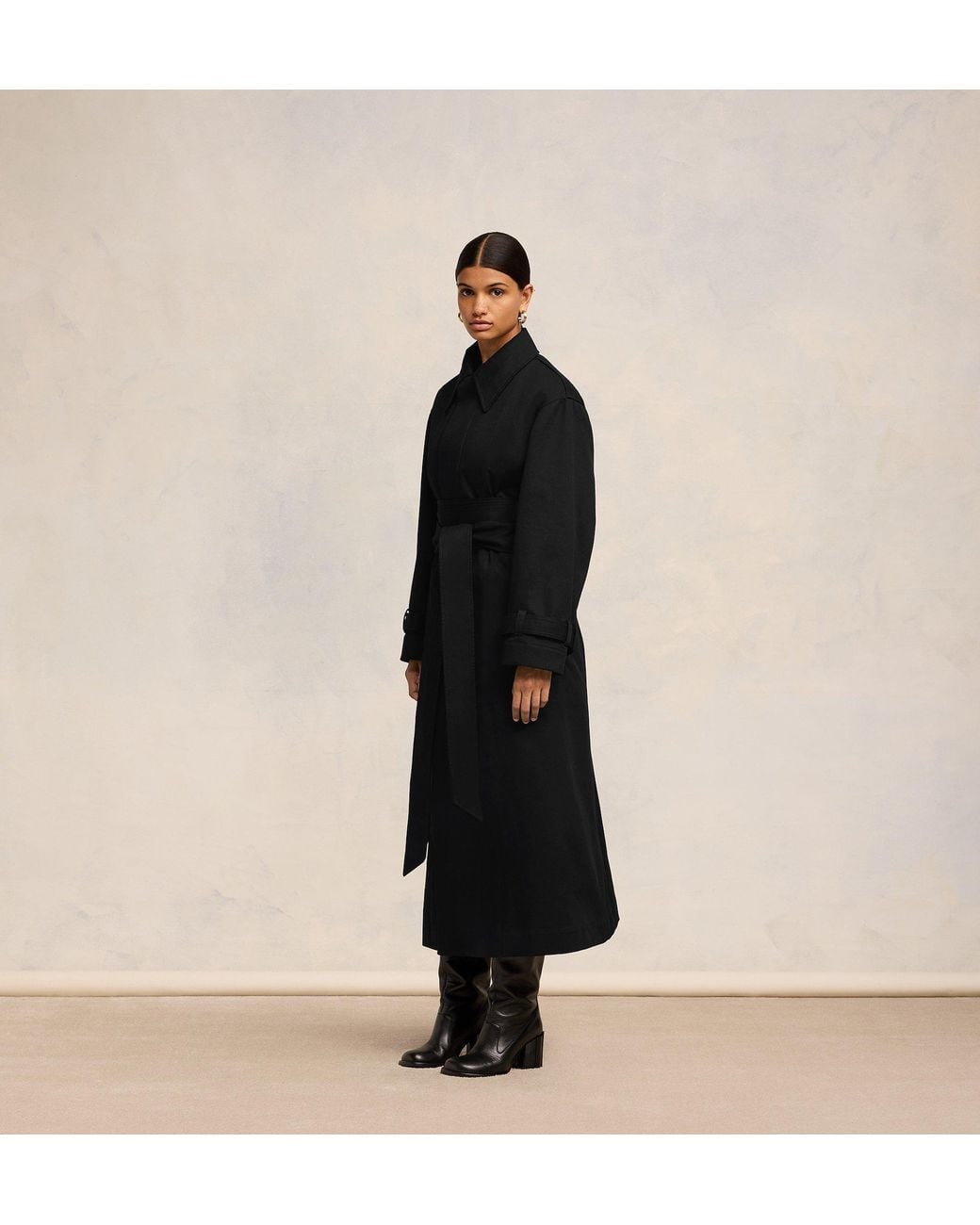 AMI Black Belted Cotton Trench Coat for men