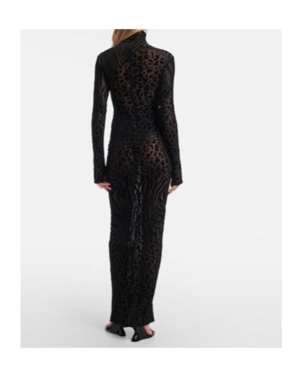 Alex Perry Black Sheer Animal-Print Devoré Maxi Dress