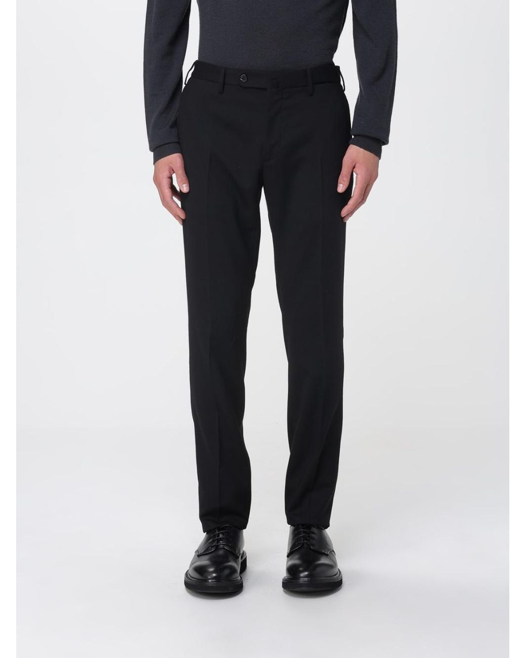 Incotex Black Buttoned Wool-Blend Pants for men
