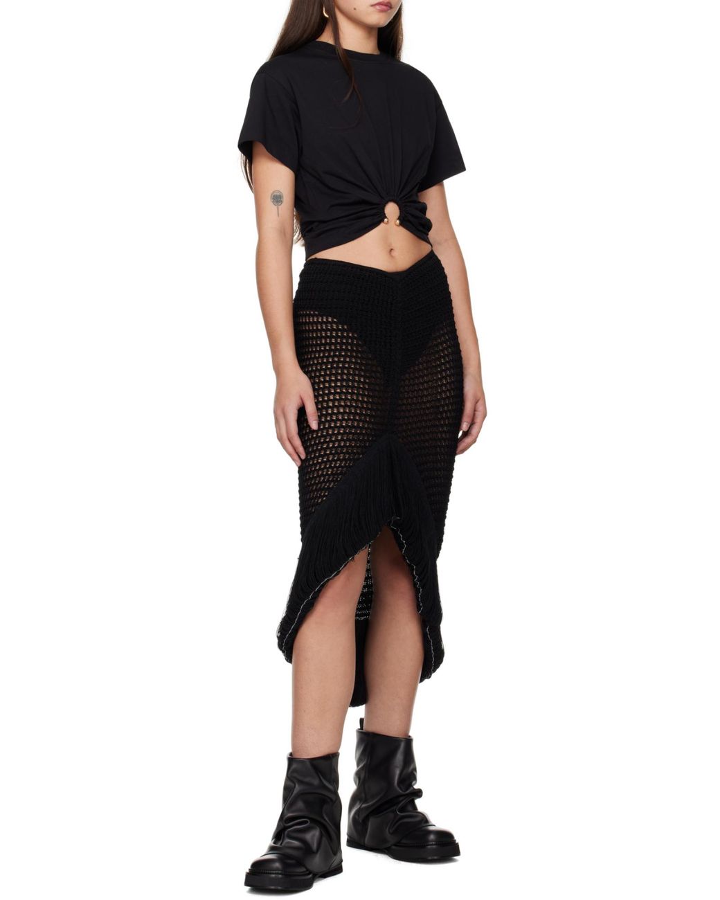 Rabanne Black Rabanne Ring Detail Cropped T-Shirt