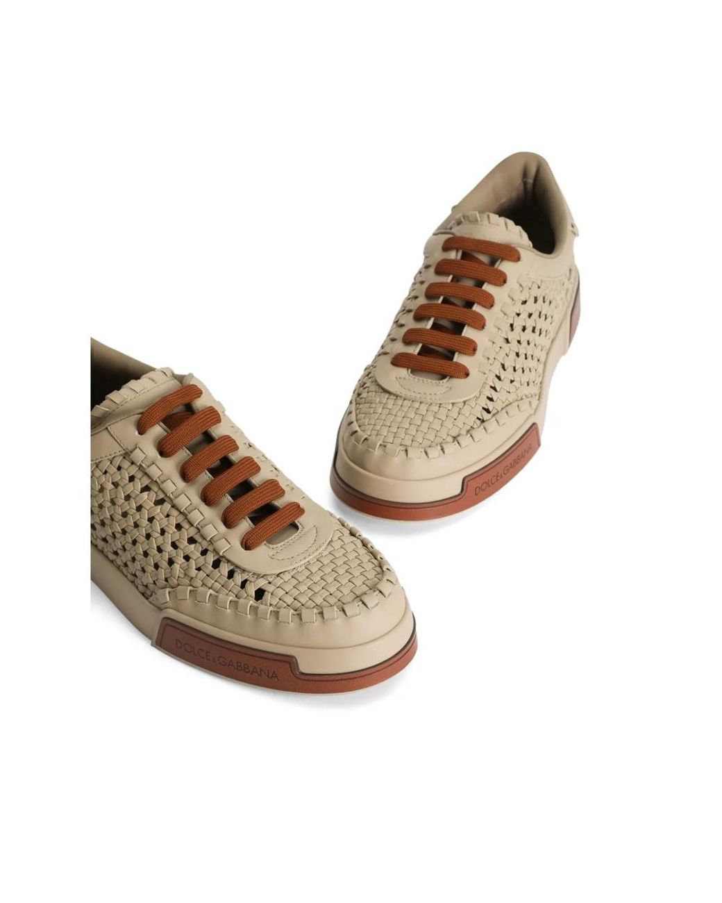 Dolce & Gabbana Brown Mesh-Panelling Leather Sneakers for men