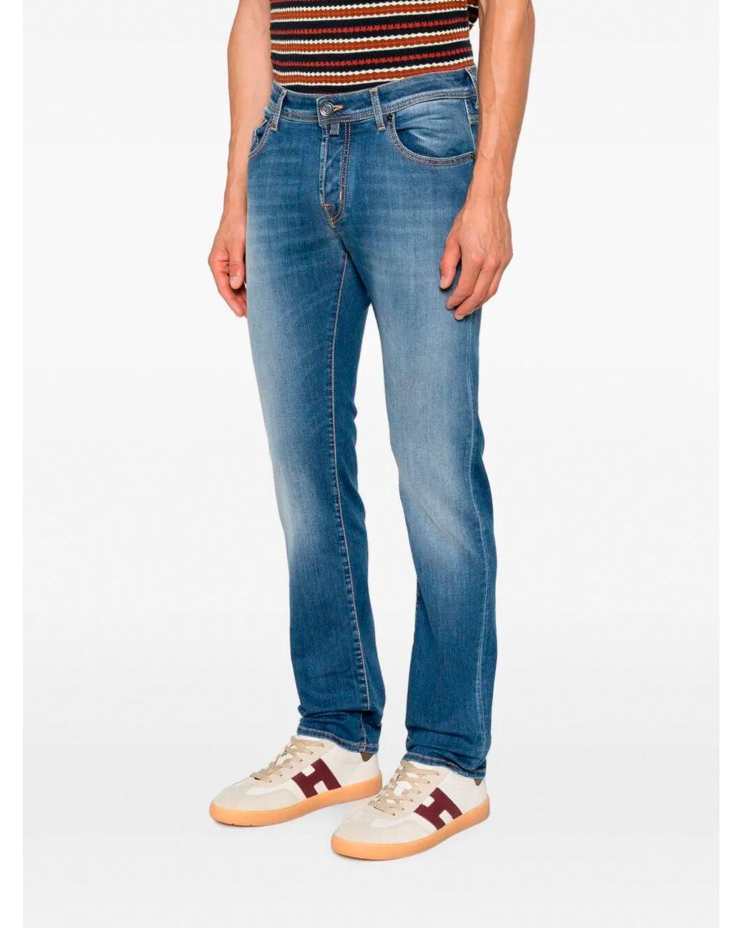 Jacob Cohen Blue Faded Straight-Leg Jeans for men
