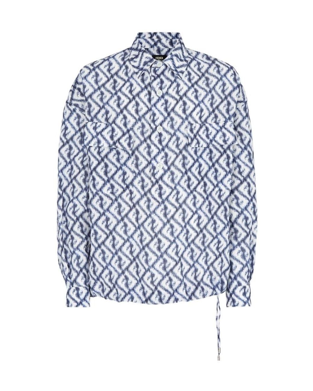 Fendi Blue Buttoned Long-Sleeved Shirt for men