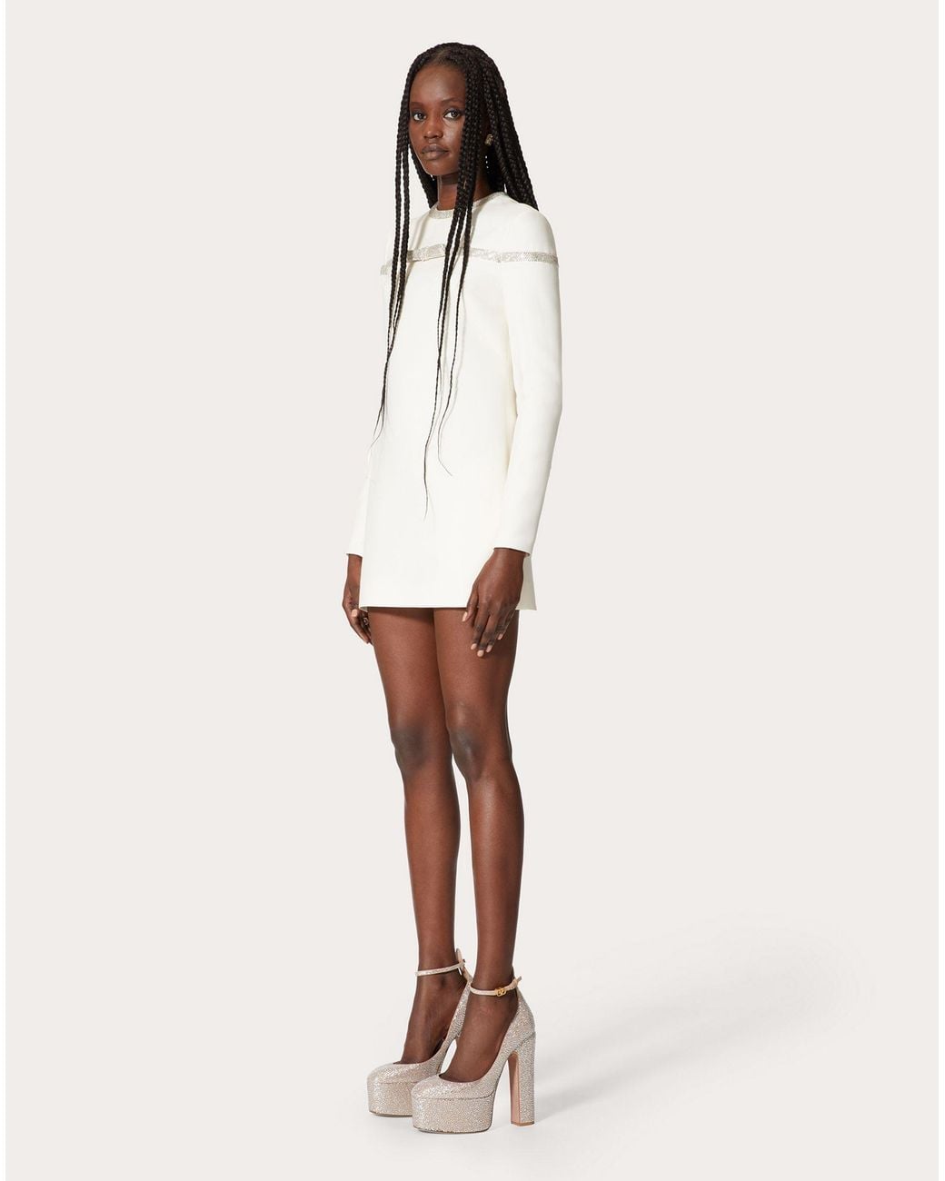 Valentino White Crepe Couture Embroidered Short Dress