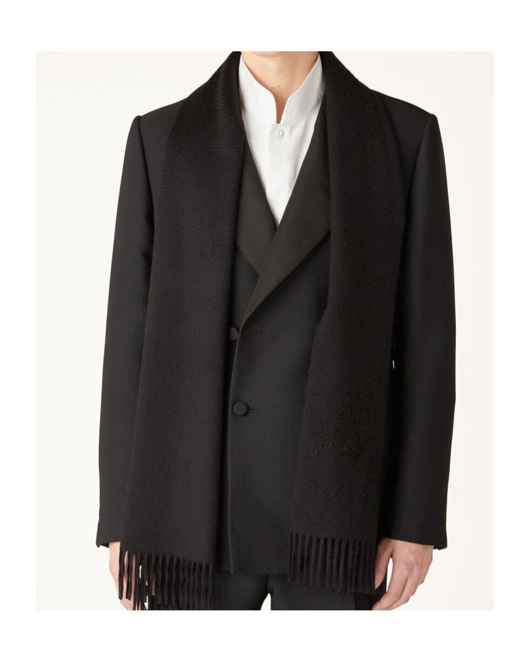 Loro Piana Black Fringed Scarf for men
