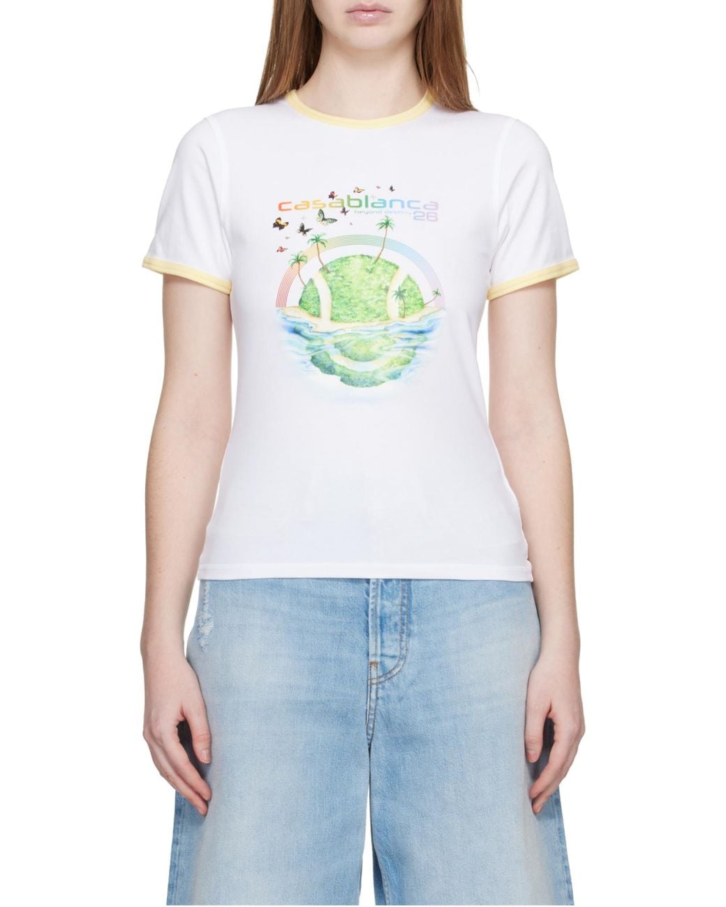 Casablanca Blue Longline Ringer Graphic-Print T-Shirt