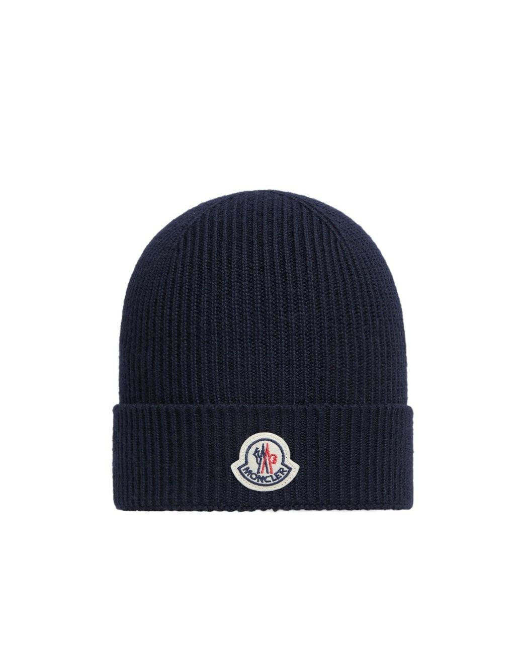 Moncler Blue Ribbed Logo Beanie Hat for men