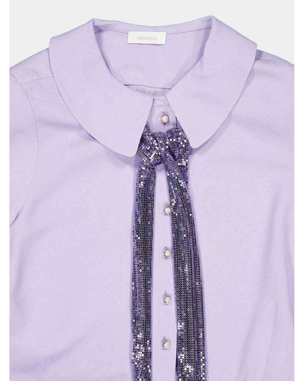 Rabanne Purple Mesh-Tie Buttoned Blouse