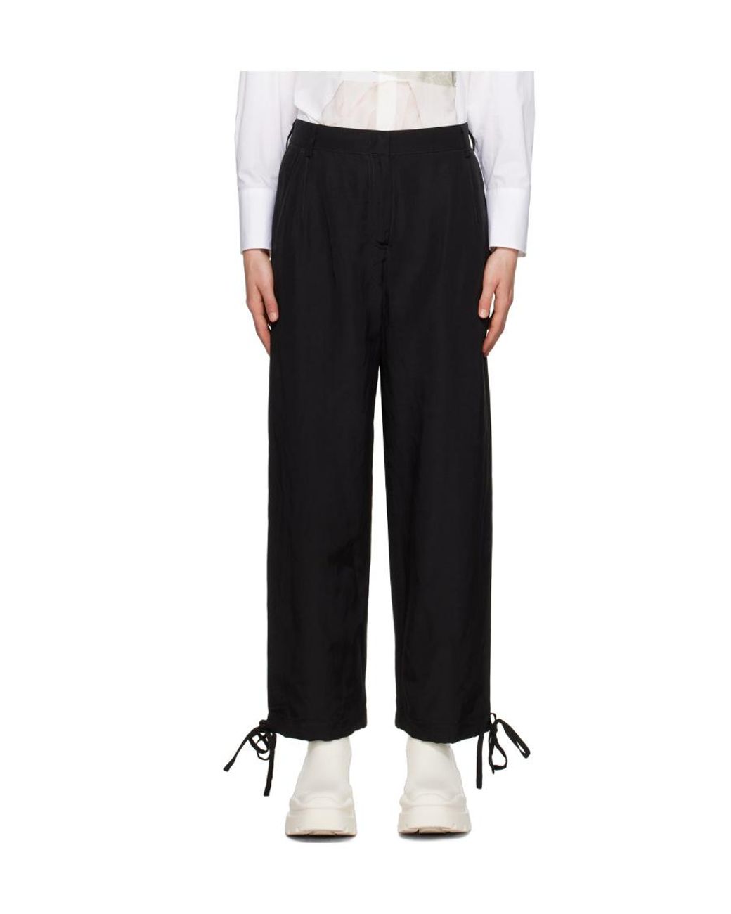MSGM Black Elasticated-Ankles Wide-Leg Trousers