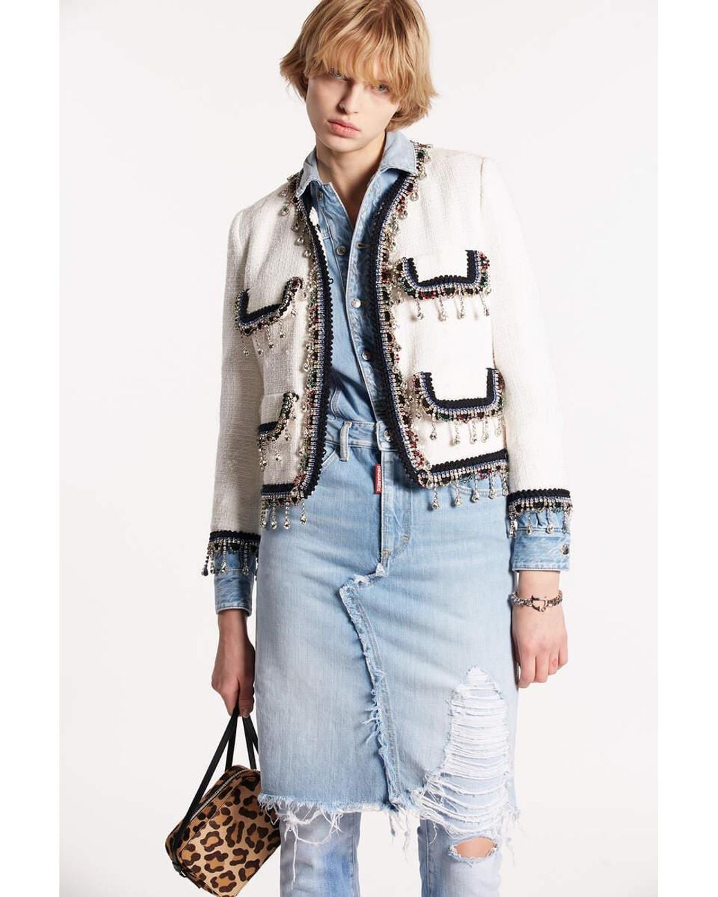 DSquared² White 24 Chic Embellished Cropped Jacket