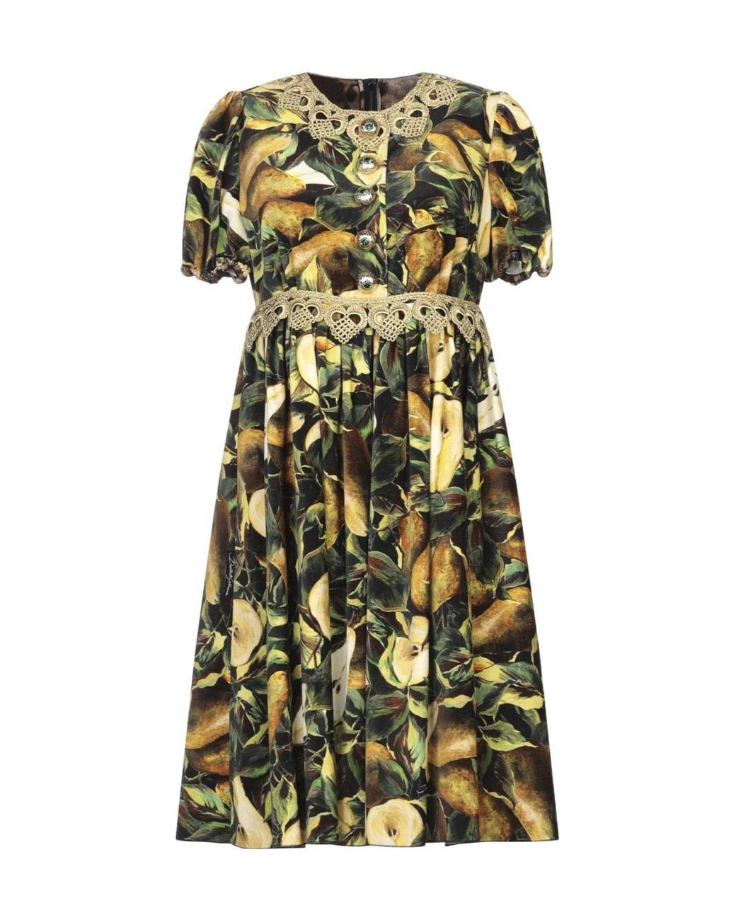 Dolce & Gabbana Green Velvet Short-Sleeve Ruched Dress
