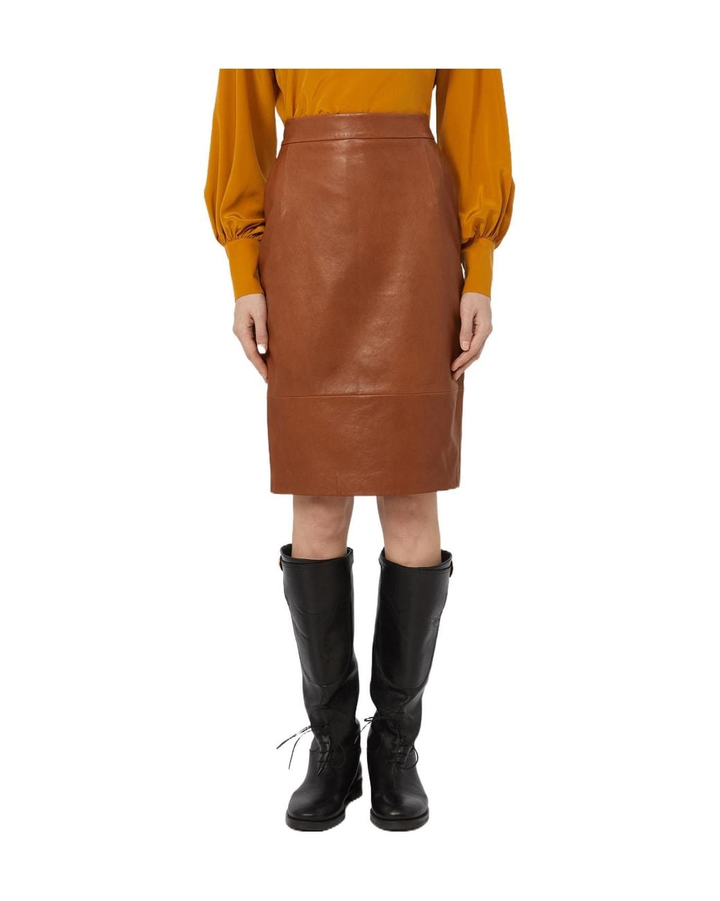 Weekend by Maxmara Brown Leather Panelled Midi Skirt
