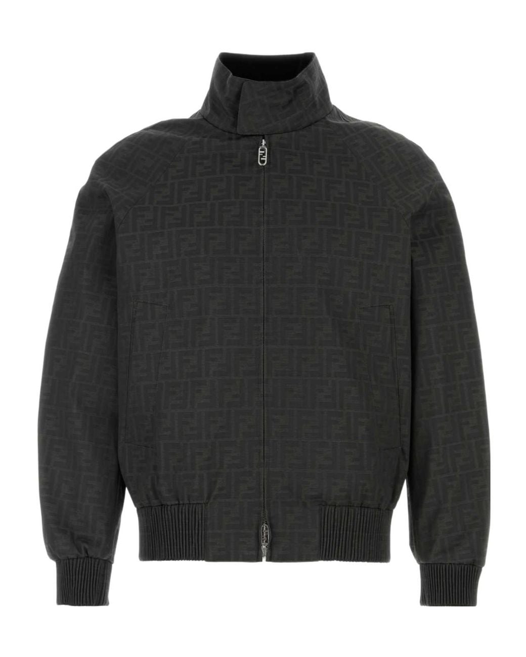 Fendi Gray Monogrammed Zip-Up Jacket for men